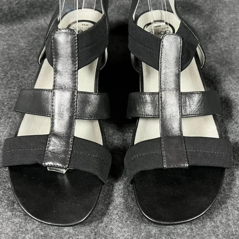 ABEO womens 9 narrow RUTH sandal black leather chunky heel supportive strappy